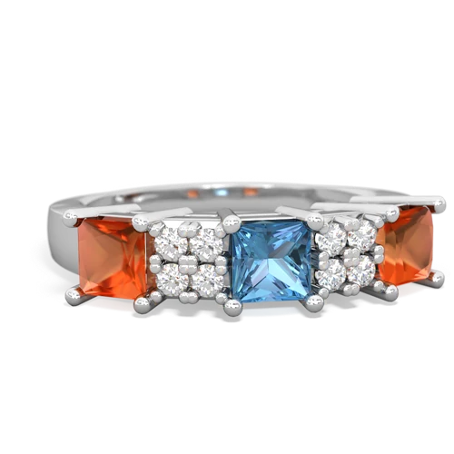 Blue Topaz Genuine Swiss Blue Topaz with Genuine Fire Opal and  Three Stone ring Ring