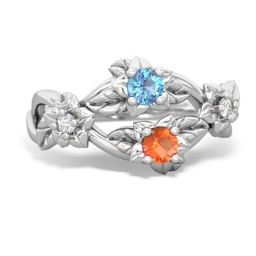Blue Topaz Genuine Swiss Blue Topaz with Genuine Fire Opal Sparkling Bouquet ring Ring