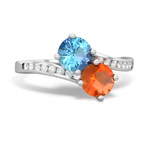 blue topaz-fire opal two stone channel ring