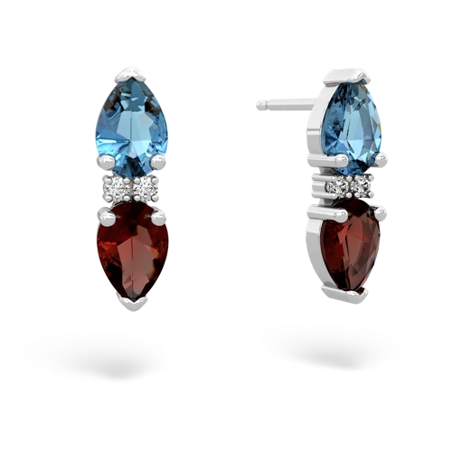 blue topaz-garnet bowtie earrings