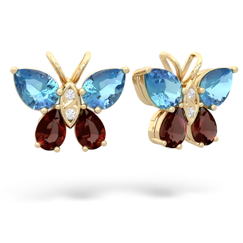 blue topaz-garnet butterfly earrings