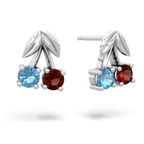 blue topaz-garnet cherries earrings