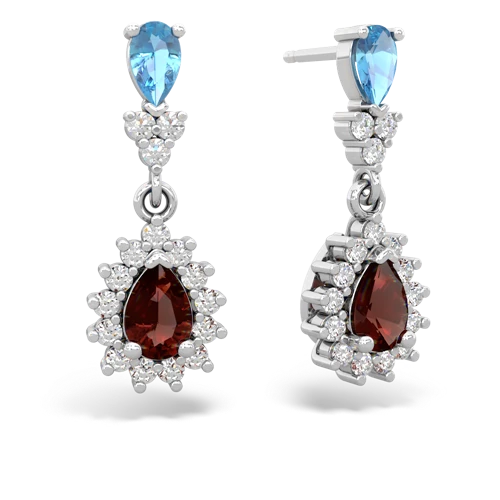 blue topaz-garnet dangle earrings