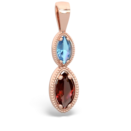 Blue Topaz Genuine Swiss Blue Topaz with Genuine Garnet Antique-style Halo pendant Pendant