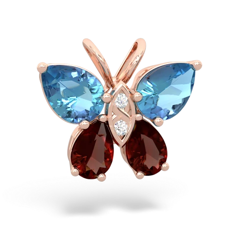blue topaz-garnet butterfly pendant
