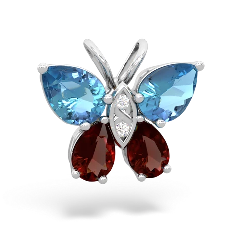 blue topaz-garnet butterfly pendant