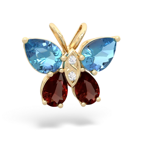 blue topaz-garnet butterfly pendant