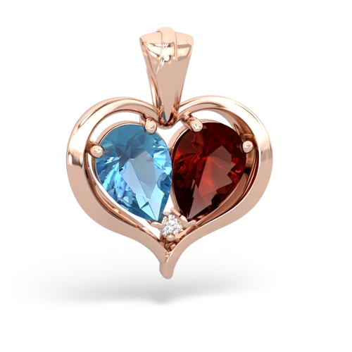 blue topaz-garnet half heart whole pendant