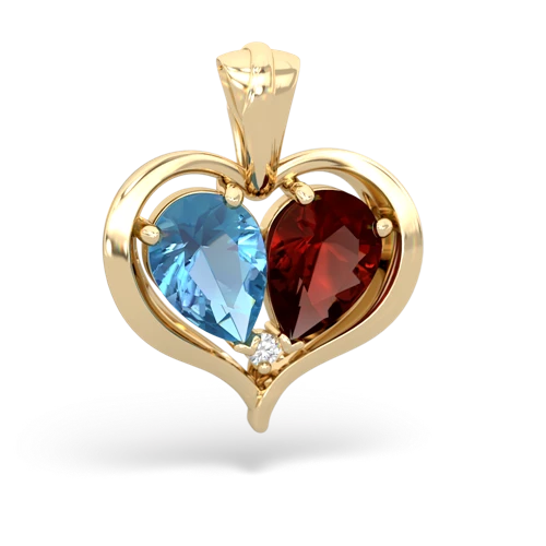 blue topaz-garnet half heart whole pendant