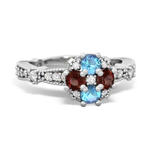 blue topaz-garnet art deco engagement ring