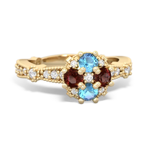 blue topaz-garnet art deco engagement ring