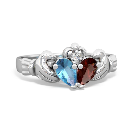 blue topaz-garnet claddagh ring