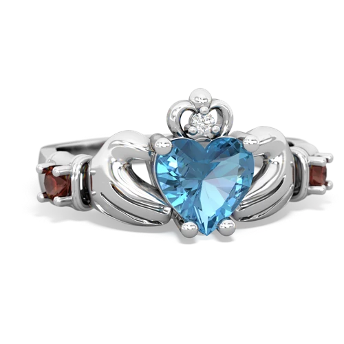 Blue Topaz Genuine Swiss Blue Topaz with Genuine Garnet and  Claddagh ring Ring