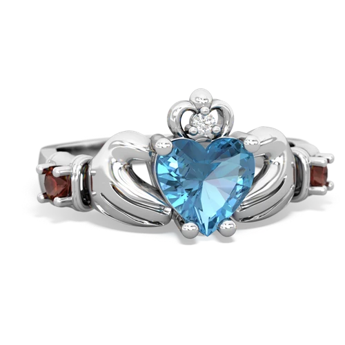 blue topaz-garnet claddagh ring