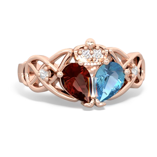 blue topaz-garnet claddagh ring