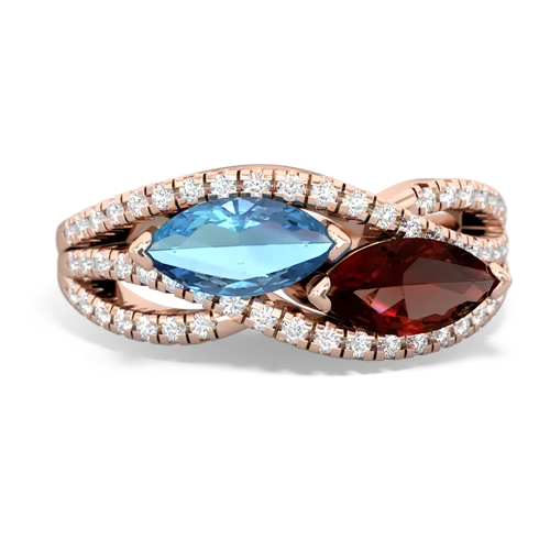 Blue Topaz Genuine Swiss Blue Topaz with Genuine Garnet Diamond Rivers ring Ring