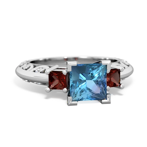Blue Topaz Genuine Swiss Blue Topaz with Genuine Garnet and Genuine Amethyst Art Deco ring Ring