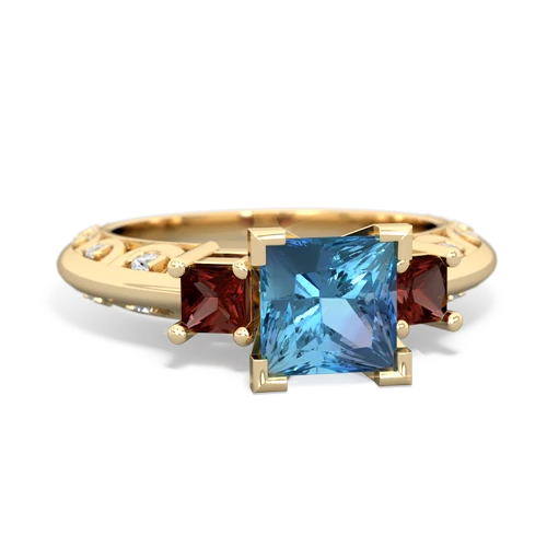 blue topaz-garnet engagement ring