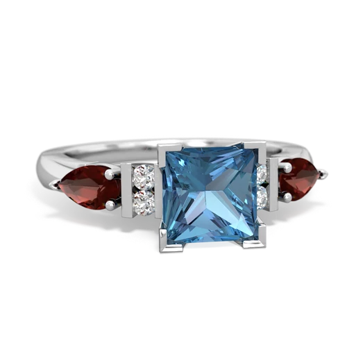 blue topaz-garnet engagement ring