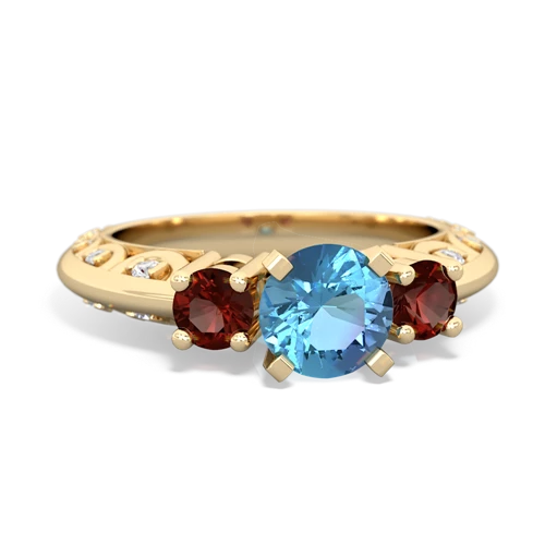 Blue Topaz Genuine Swiss Blue Topaz with Genuine Garnet Art Deco ring Ring
