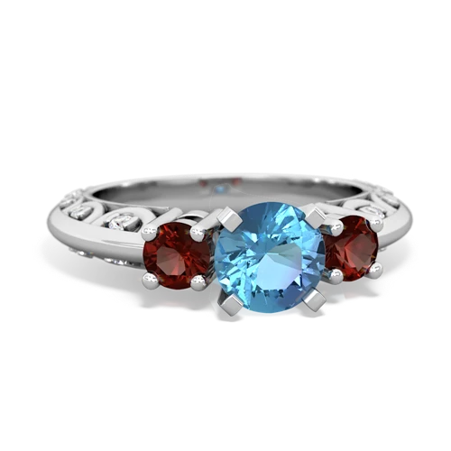 blue topaz-garnet engagement ring