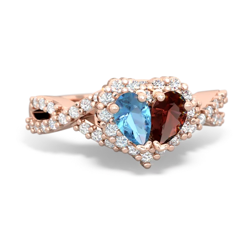 blue topaz-garnet engagement ring