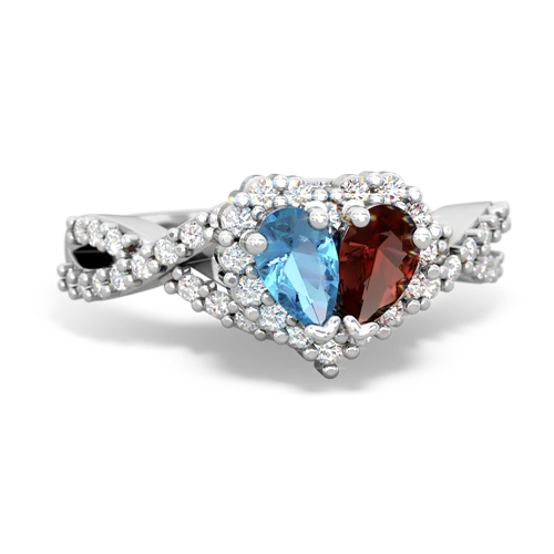 blue topaz-garnet engagement ring