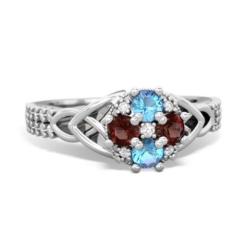 Blue Topaz Genuine Swiss Blue Topaz with Genuine Garnet Celtic Knot Engagement ring Ring