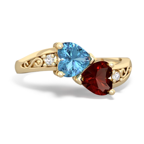 Blue Topaz Genuine Swiss Blue Topaz with Genuine Garnet Snuggling Hearts ring Ring