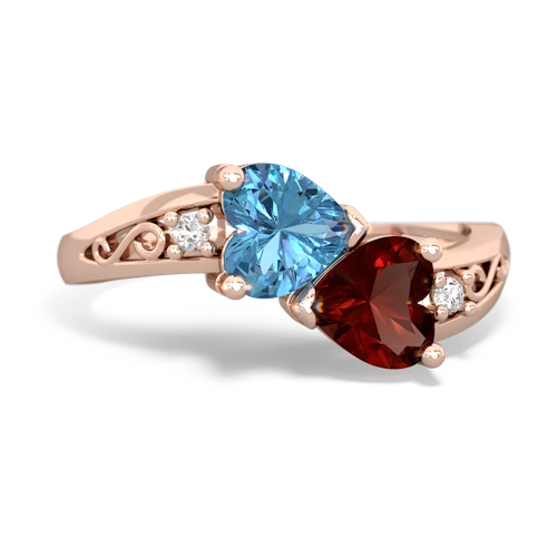 blue topaz-garnet filligree ring