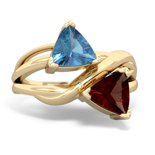 blue topaz-garnet filligree ring