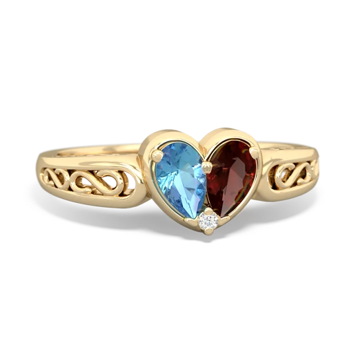 Blue Topaz Genuine Swiss Blue Topaz with Genuine Garnet filligree Heart ring Ring