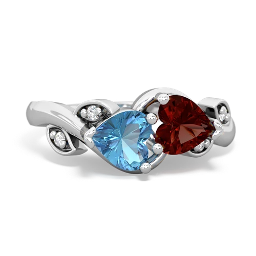 Blue Topaz Genuine Swiss Blue Topaz with Genuine Garnet Floral Elegance ring Ring