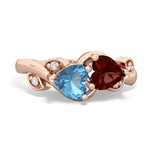 blue topaz-garnet floral keepsake ring