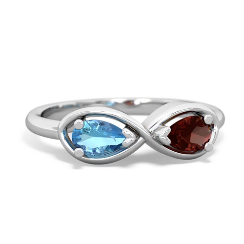 blue topaz-garnet infinity ring