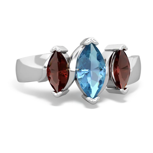 Blue Topaz Genuine Swiss Blue Topaz with Genuine Garnet and  Three Peeks ring Ring