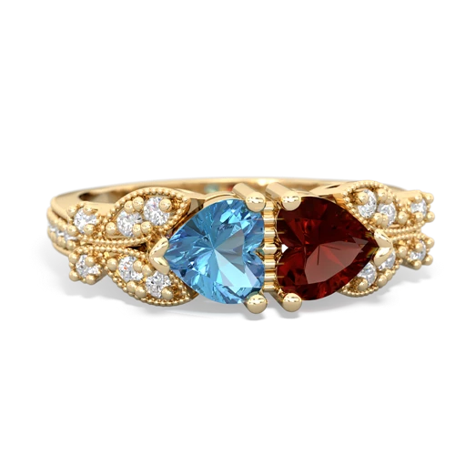 Blue Topaz Genuine Swiss Blue Topaz with Genuine Garnet Diamond Butterflies ring Ring