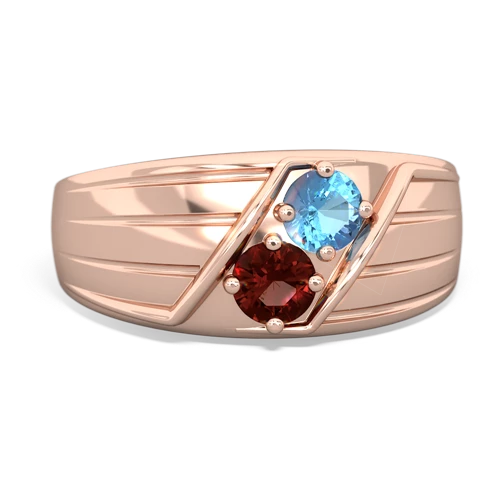 blue topaz-garnet mens ring