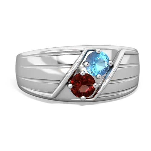 blue topaz-garnet mens ring