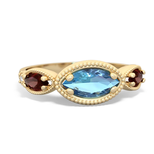 blue topaz-garnet milgrain marquise ring