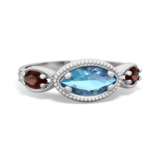 blue topaz-garnet milgrain marquise ring