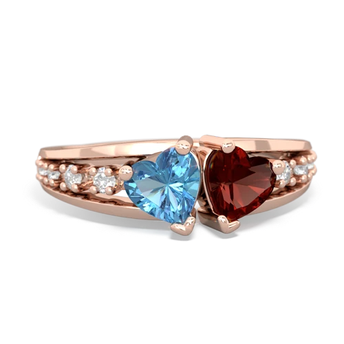 Blue Topaz Genuine Swiss Blue Topaz with Genuine Garnet Heart to Heart ring Ring