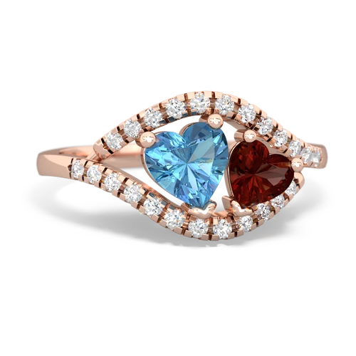 blue topaz-garnet mother child ring