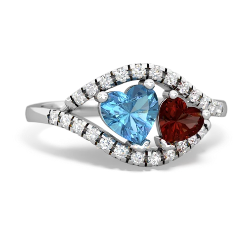 blue topaz-garnet mother child ring