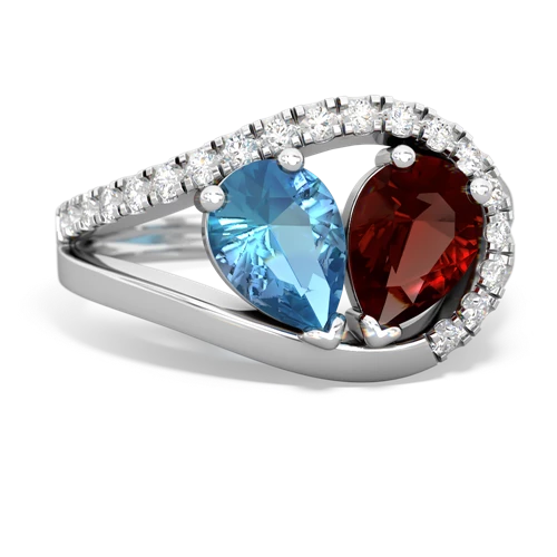 blue topaz-garnet pave heart ring