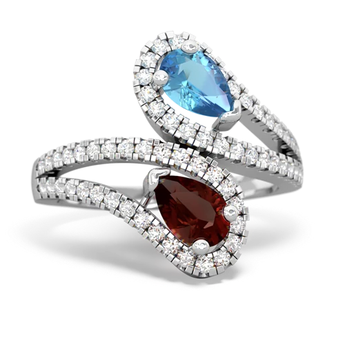 blue topaz-garnet pave swirls ring