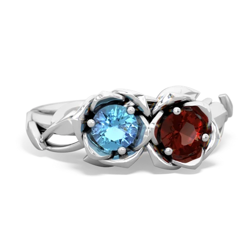 blue topaz-garnet roses ring