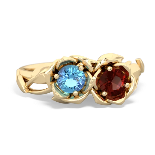 blue topaz-garnet roses ring