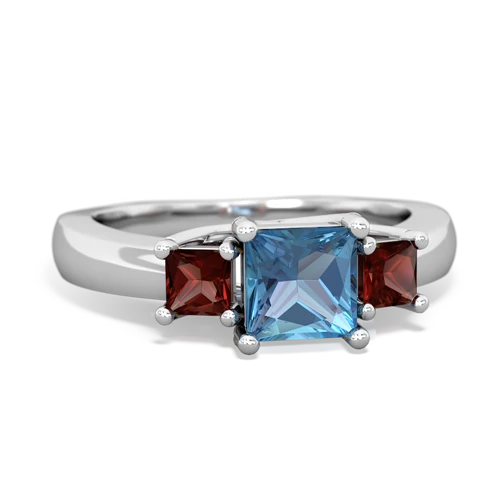 Blue Topaz Genuine Swiss Blue Topaz with Genuine Garnet and  Three Stone Trellis ring Ring