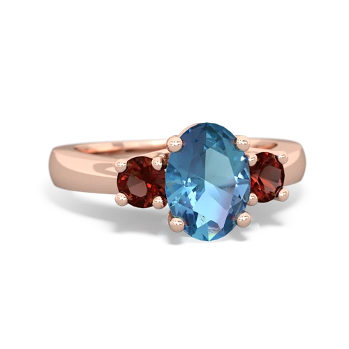 Blue Topaz Genuine Swiss Blue Topaz with Genuine Garnet Three Stone Trellis ring Ring